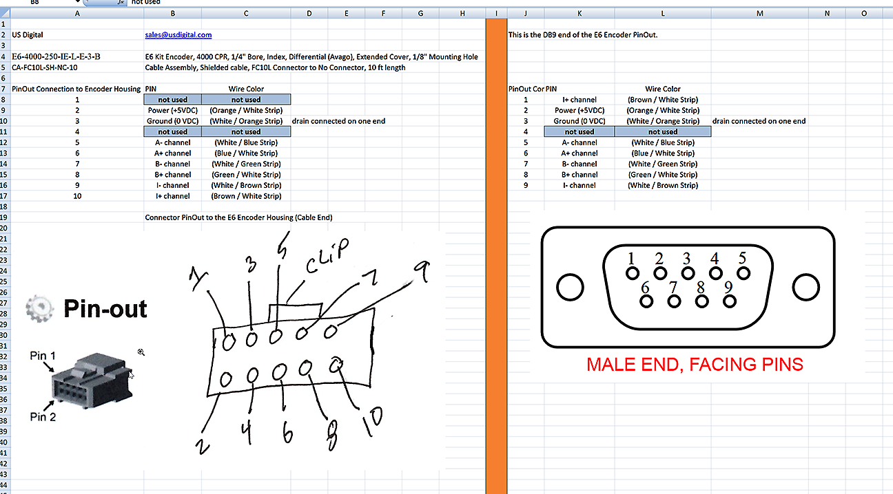 Click on Image for "High Res Image" file. E6 Encoder PinOut to KFLOP PinOut on JP5 (One Axis)