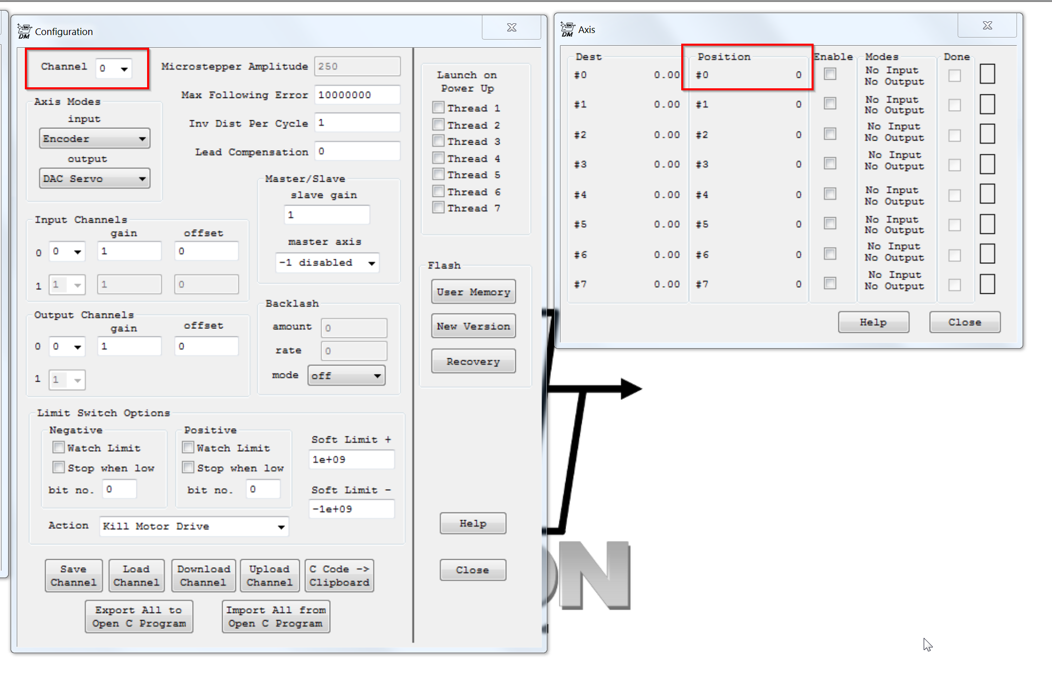 N/A Kmotion X-Axis Config & Axis Screens for Results above.