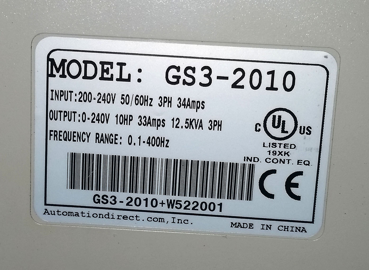 Click for Specs/PDF Label on the VFD