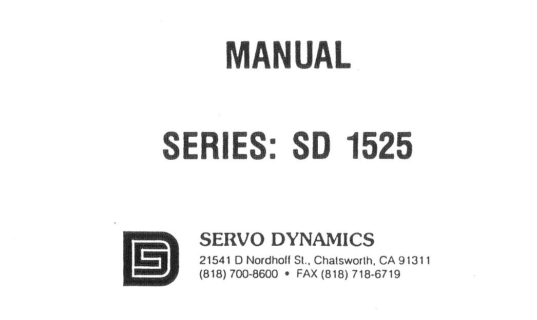 Tree 325 Servo Drive SD1525 Manual
