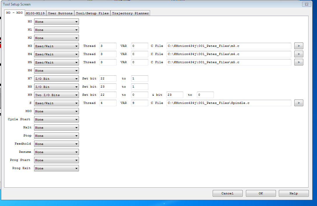 Tool Set-Up Screen - M0-M30